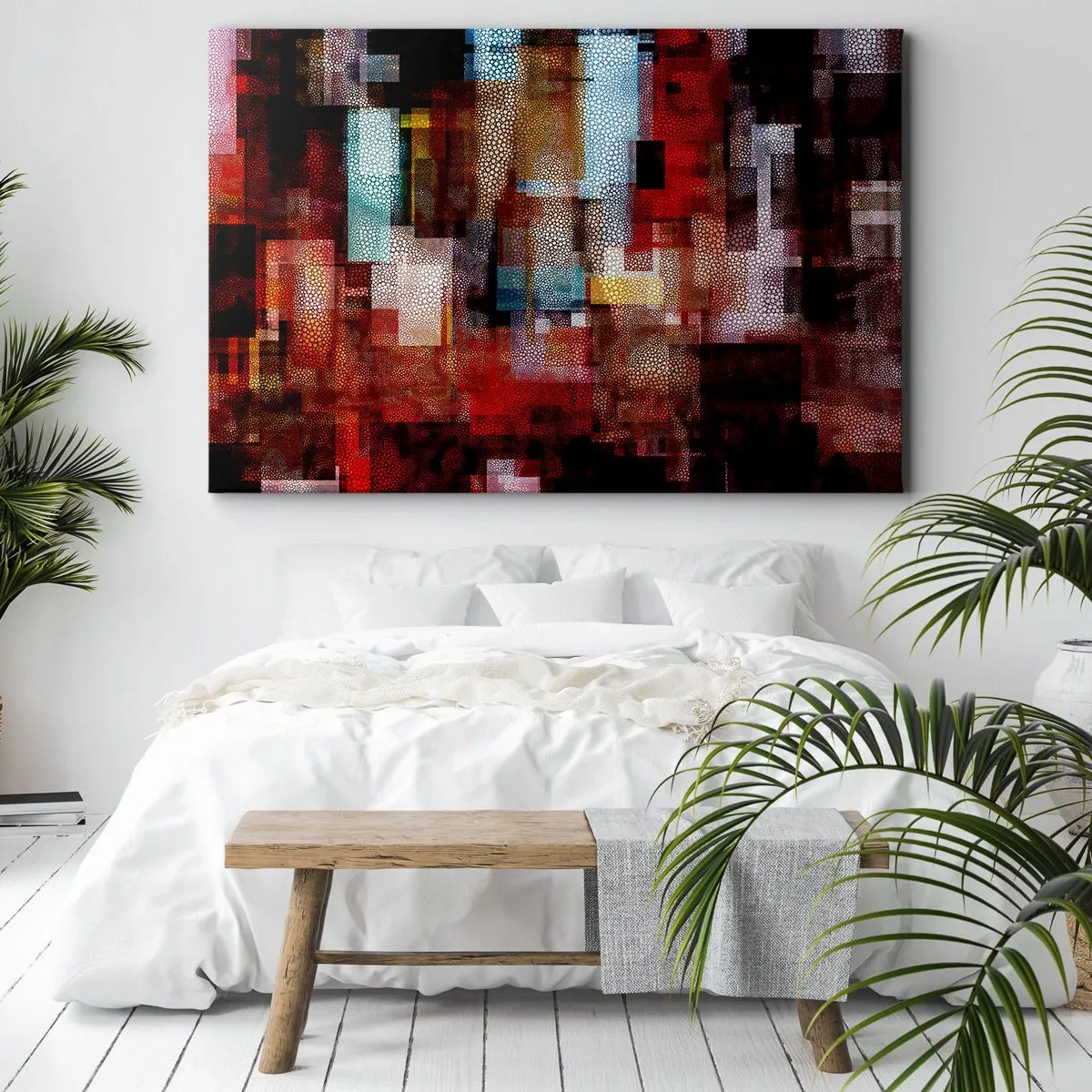 Obraz na plátně - Geometrická abstrakce v intenzivních odstínech červené - 70x50cm - Chaos a zmatek - Moderní nástěnná dekorace do obývacího pokoje a ložnice ARTTOR