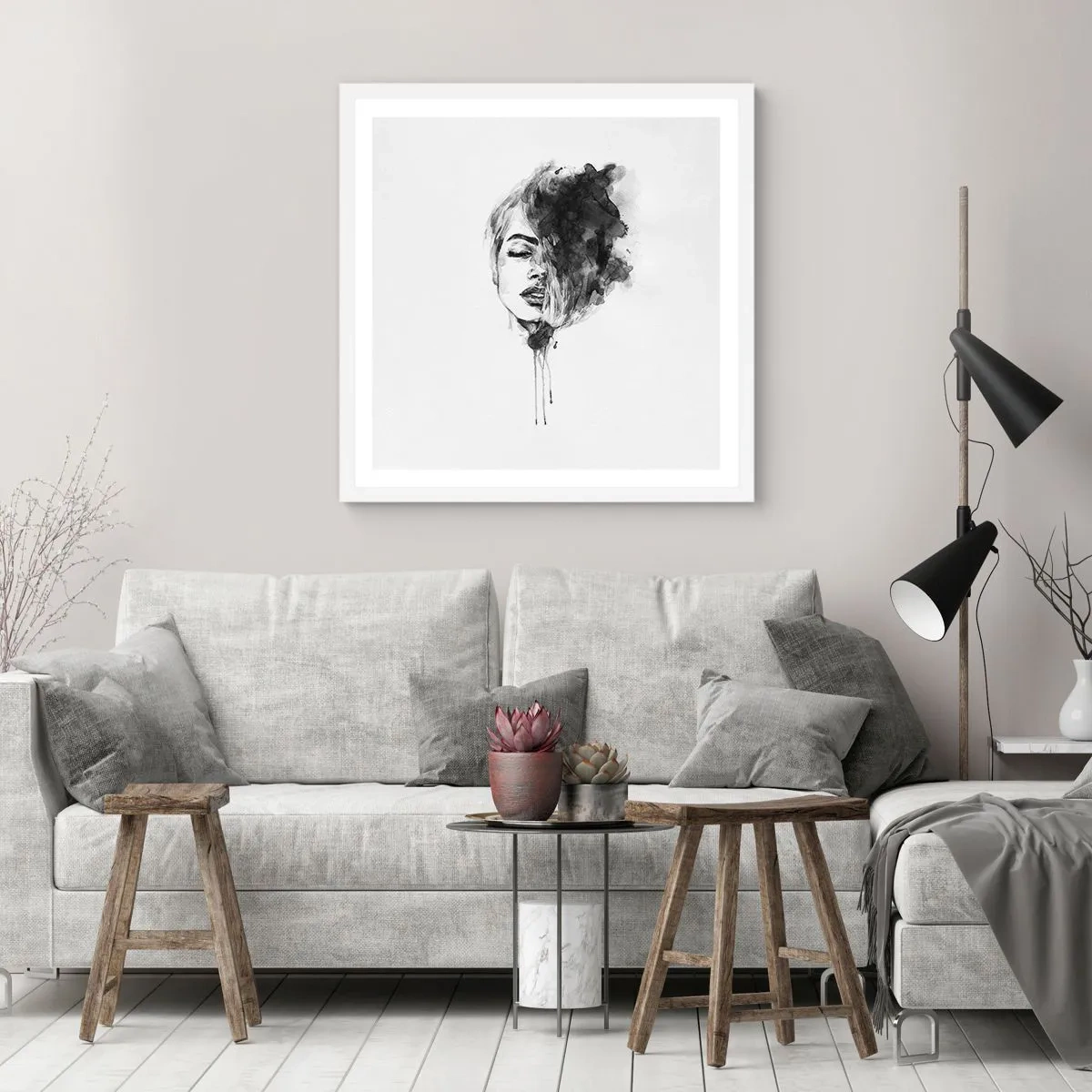 Plakát v bílém rámu - O čem sní dívka - 50x50 cm