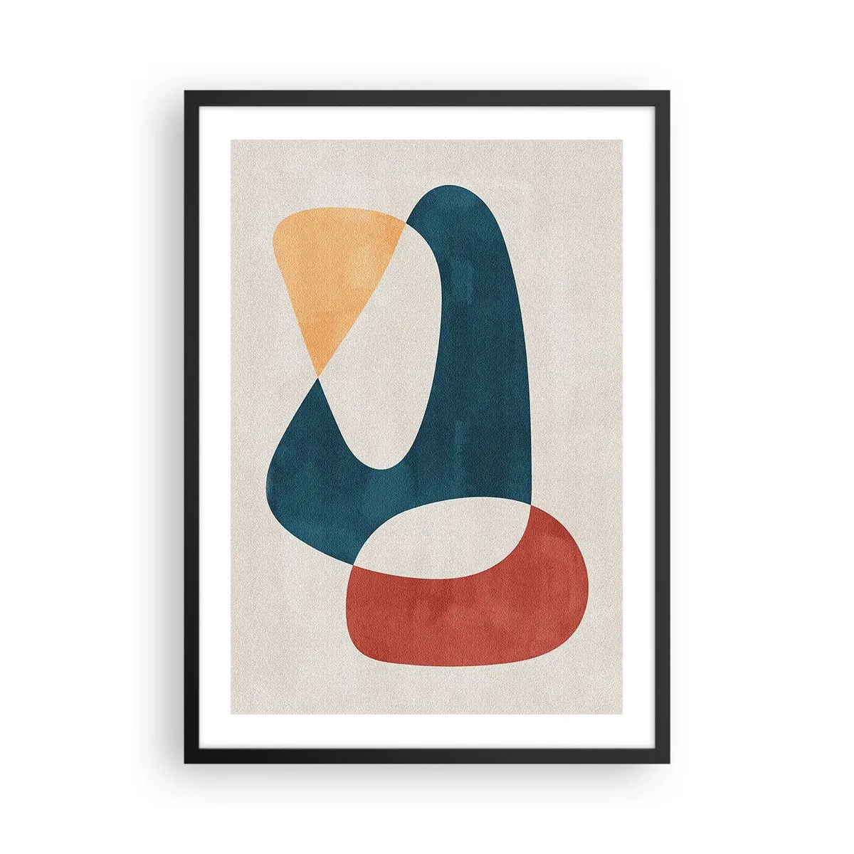 Plakát v černém rámu - Abstraktní kompozice geometrických tvarů v teplých barvách. - 50x70cm - Vlivy a metamorfózy - Moderní nástěnná dekorace do obývacího pokoje a ložnice ARTTOR