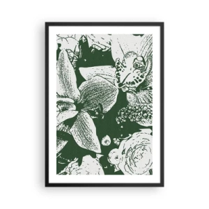 Plakát v černém rámu - Botanická ilustrace květů a listů v kontrastních barvách - 50x70cm - Kytice – svět zeleně - Moderní nástěnná dekorace do obývacího pokoje a ložnice ARTTOR