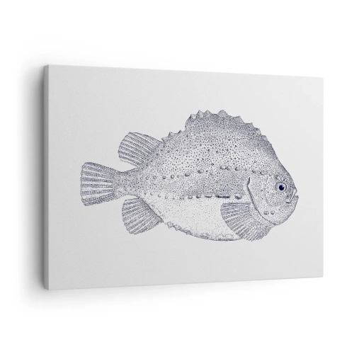 Obraz na plátně - Černobílá kresba ryby na bílém pozadí v minimalistickém stylu - 70x50cm - Do alba přírodovědce - Moderní nástěnná dekorace do obývacího pokoje a ložnice ARTTOR