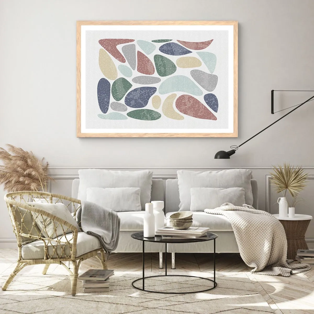 Plakát v rámu světlý dub - Mozaika práškových barev - 91x61 cm