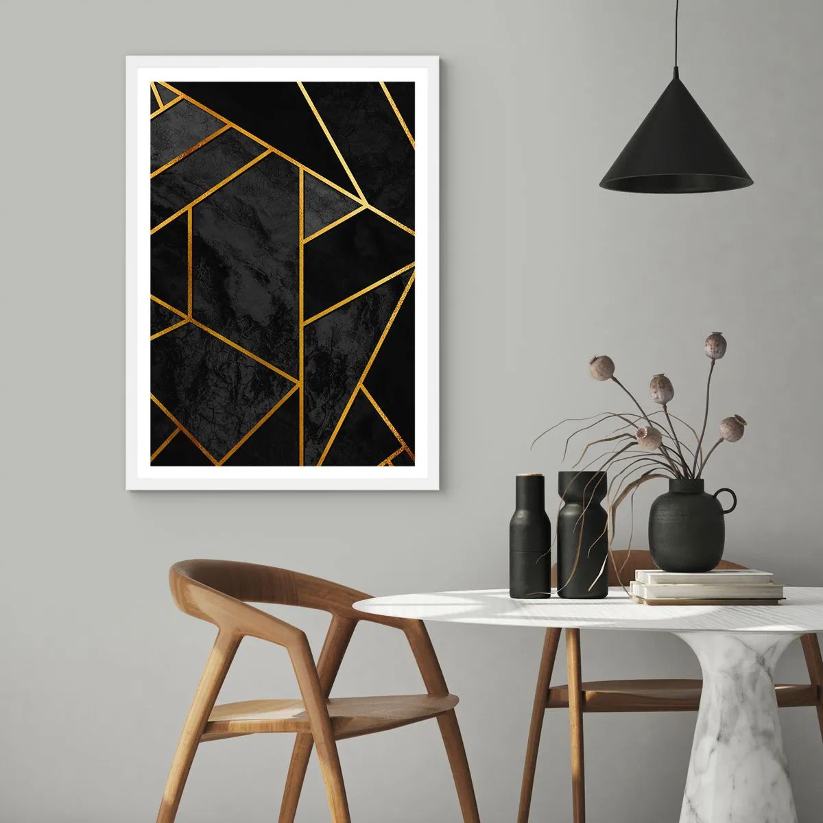 Plakát v bílém rámu - Temnota a světlo - 50x70 cm