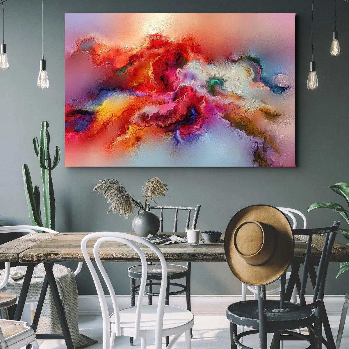 Obraz na plátně - Barevná abstrakce s dynamickou kompozicí - 70x50cm - Jak zachytit sny - dým - Moderní nástěnná dekorace do obývacího pokoje a ložnice ARTTOR