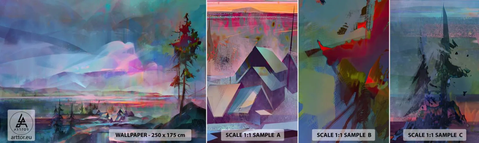 Vzor Fototapety Samolepicí Deluxe Sticker - Pod přátelským nebem - Abstrakce, Krajina, hory - 100x30 cm