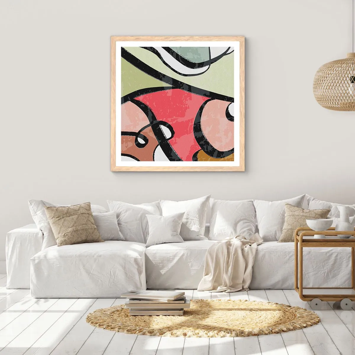 Plakát v rámu světlý dub - Piruety uprostřed barev - 40x40 cm