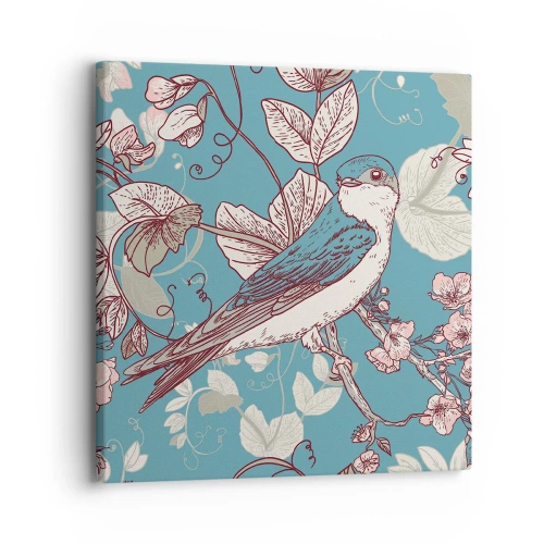 Obraz na plátně - Na bílém stromě ptáci a stříbrné listí - 30x30 cm
