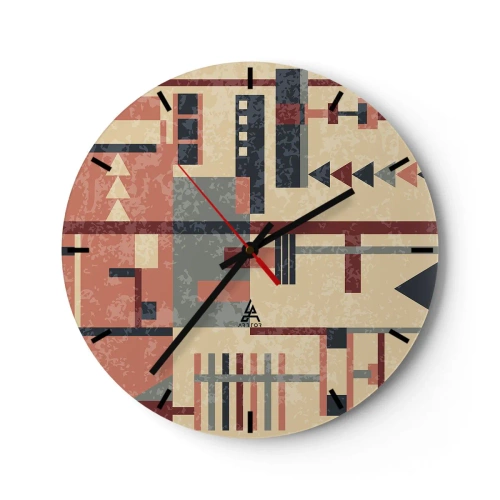 Nástěnné hodiny - Abstraktní geometrický vzor v odstínech béžové, červené a šedé - 30x30cm - Vodorovná a svislá kombinace - Moderní nástěnná dekorace do obývacího pokoje, kuchyně a ložnice ARTTOR