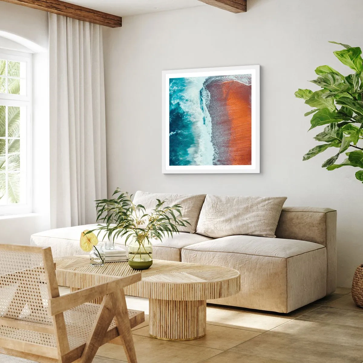 Plakát v bílém rámu - Dotek oceánu - 50x50 cm