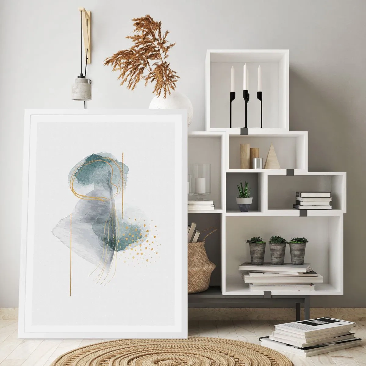 Plakát v bílém rámu - O vztahu mezi šedou a zlatou - 50x70 cm