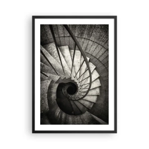 Plakát v černém rámu - Černobílá fotografie točitého schodiště shora - 50x70cm - Nahoru po schodech, dolů po schodech - Moderní nástěnná dekorace do obývacího pokoje a ložnice ARTTOR