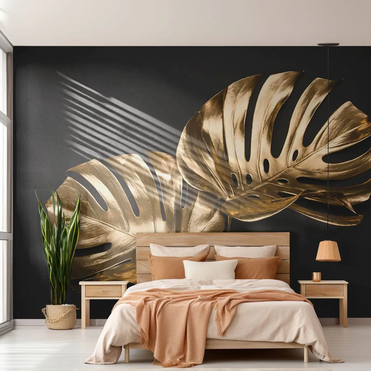 Fototapeta Premium Sand - Poklady přírody - Abstrakce, Zlaté listy, List Monstera - 100x70 cm