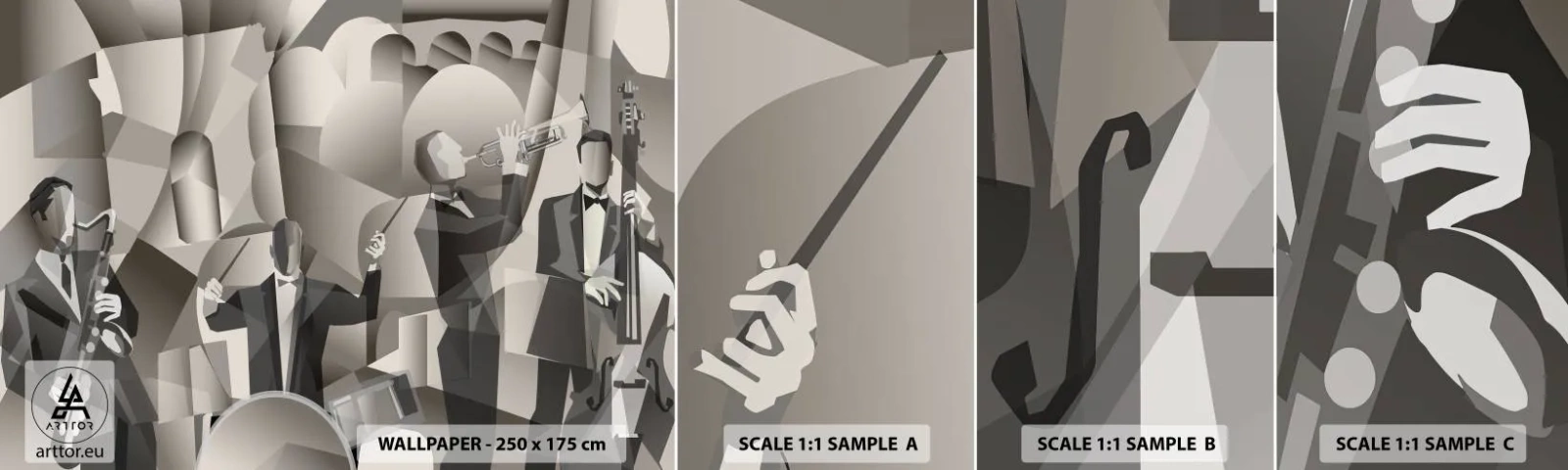 Vzor Fototapety Samolepicí Deluxe Sticker - V prostoru zvuků - Abstrakce, Kapela, Jazz - 100x30 cm