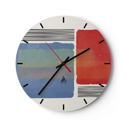 Nástěnné hodiny - Barevné abstraktní obdélníky a čáry na světlém pozadí - 30x30cm - Duch a písmeno geometrie - Moderní nástěnná dekorace do obývacího pokoje, kuchyně a ložnice ARTTOR