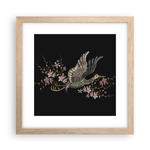 Plakát v rámu světlý dub - Exotický vyšívaný pták - 30x30 cm