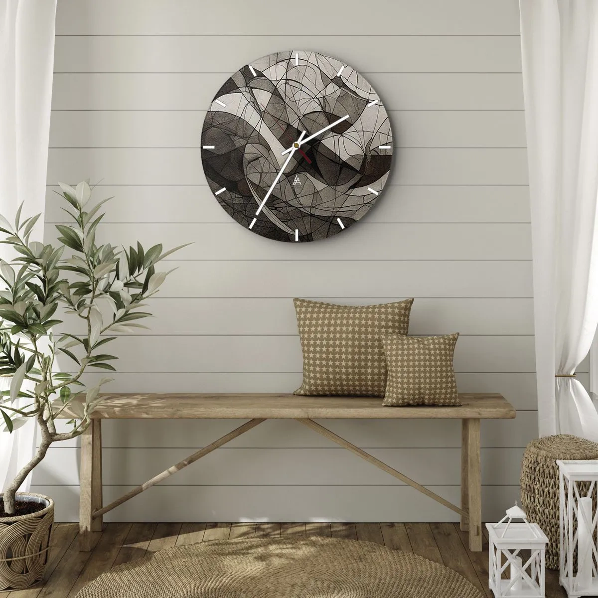 Nástěnné hodiny - Organická abstrakce v zemitých tónech s dynamickými liniemi - 30x30cm - Oběh barev Země - Moderní nástěnná dekorace do obývacího pokoje, kuchyně a ložnice ARTTOR