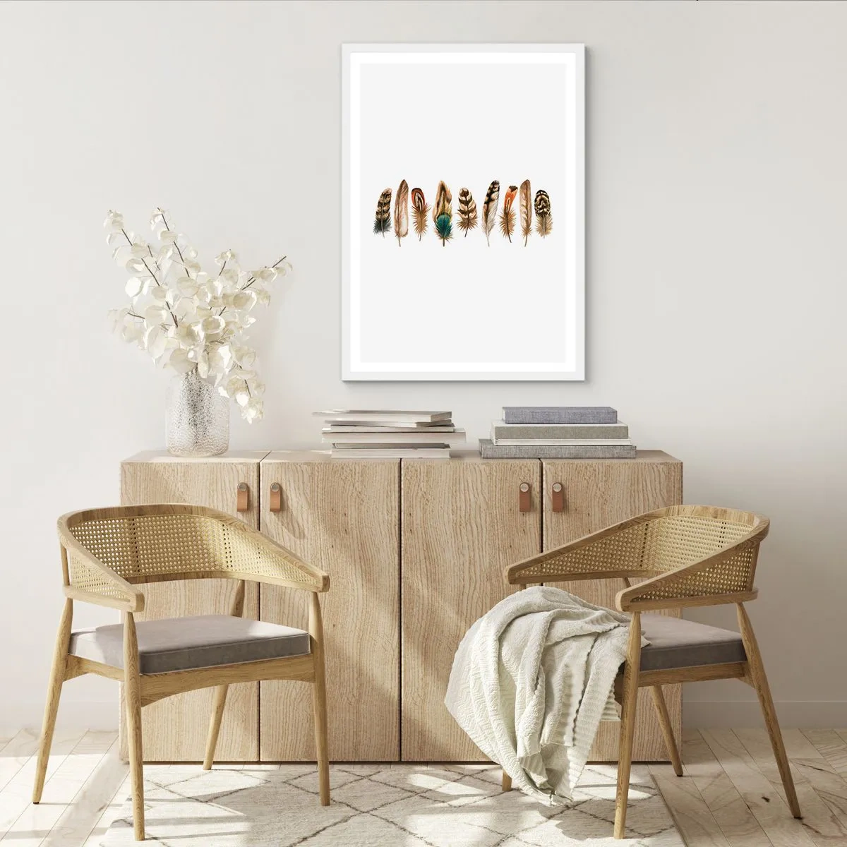 Plakát v bílém rámu - Opeřená variace - 70x100 cm