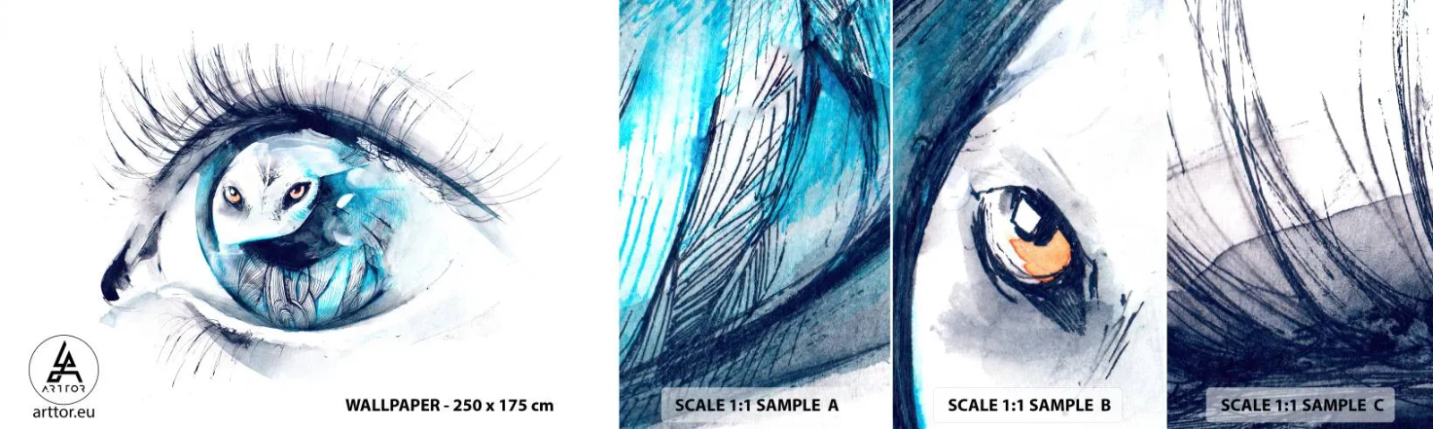 Vzor Fototapety Samolepicí Deluxe Sticker - Z očí do očí s divočinou - Abstrakce, Oko, Sova - 100x30 cm