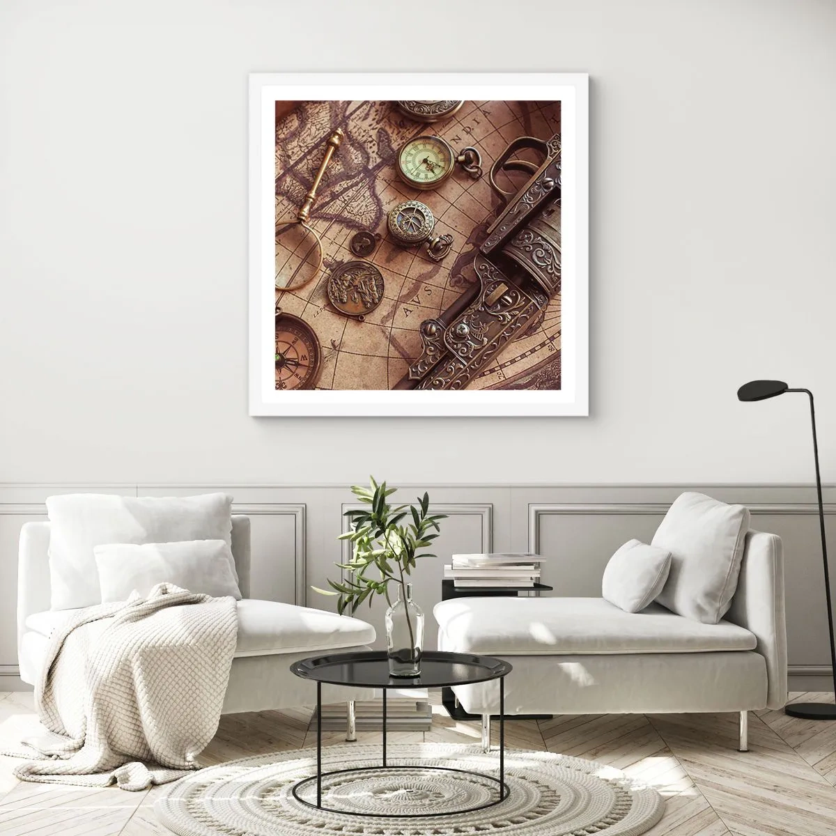 Plakát v bílém rámu - Dobrodružství volá - 60x60 cm