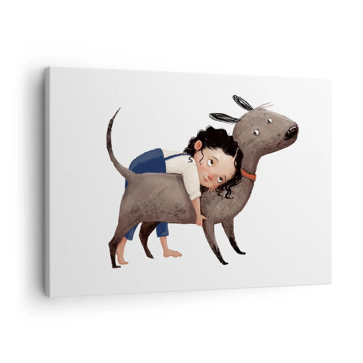 Obraz na plátně - Kreslená ilustrace dítěte objímajícího psa - 70x50cm - Nejlepší přátelé - Moderní nástěnná dekorace do obývacího pokoje a ložnice ARTTOR