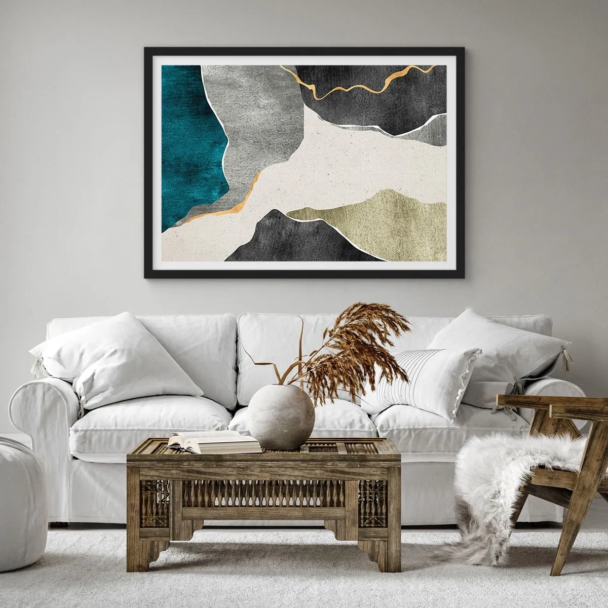 Plakát v černém rámu - Mozaiková kompozice se zlatou nití - 70x50 cm