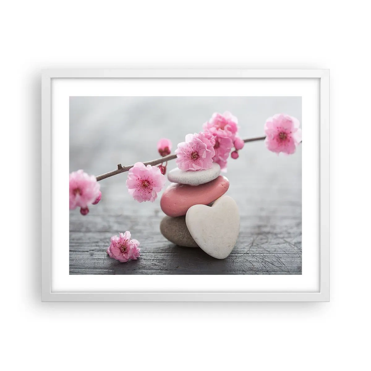 Plakát v bílém rámu - Blaženost s višňovým květem - 50x40 cm
