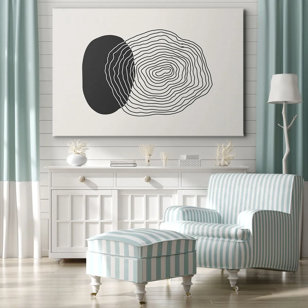 Obraz na plátně - Abstraktní vzor s čarami a tvary v černé a bílé - 70x50cm - Trvání a kmitání - Moderní nástěnná dekorace do obývacího pokoje a ložnice ARTTOR