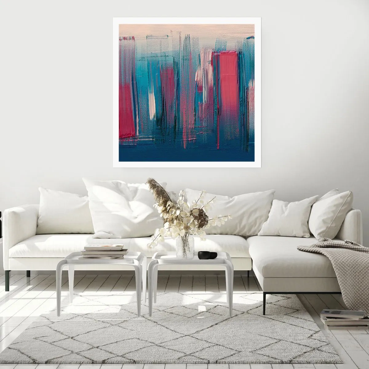 Plakát - Vertikální kompozice v modré a červené - 60x60 cm