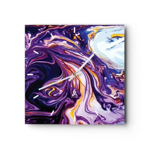 Nástěnné hodiny - Záhyb prostoru ve fialové - 30x30 cm