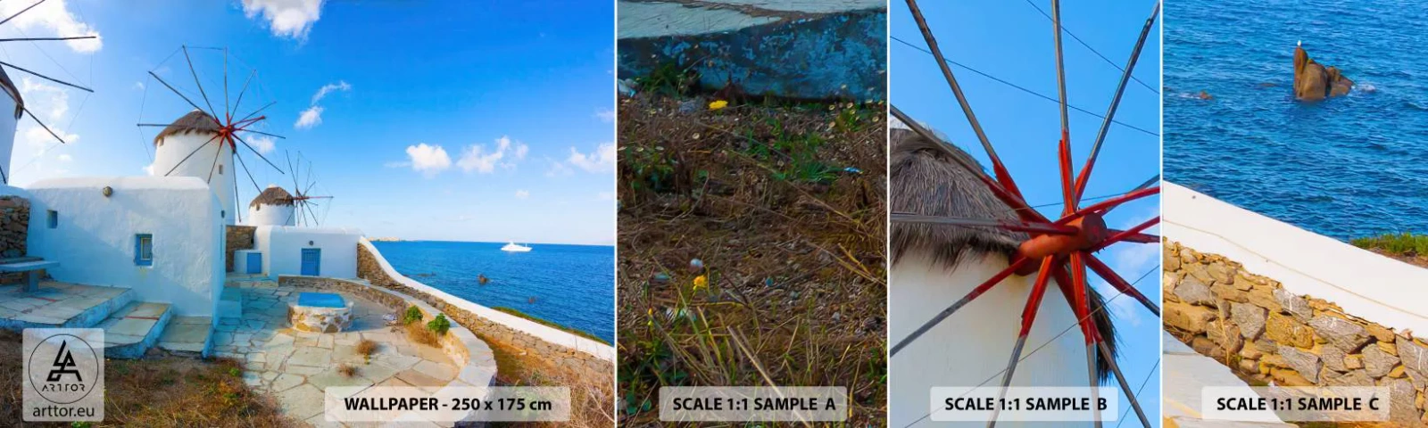Fototapeta Vzorek Standard Eco - Modrý vítr od moře - Architektura, Krajina, Řecko - 100x30 cm