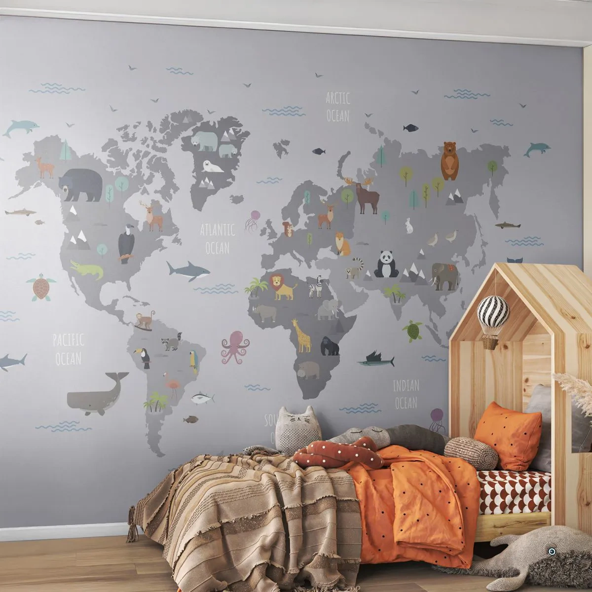 Fototapeta Premium Sand - Řekni mi, odkud jsi… - Mapa světa, Zvířata, Kontinenty - 100x70 cm