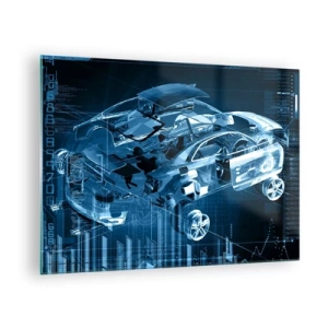 Obraz na skle - Technologický diagram futuristického vozu - 70x50cm - Inženýrská anatomie - Moderní nástěnná dekorace do obývacího pokoje a ložnice ARTTOR