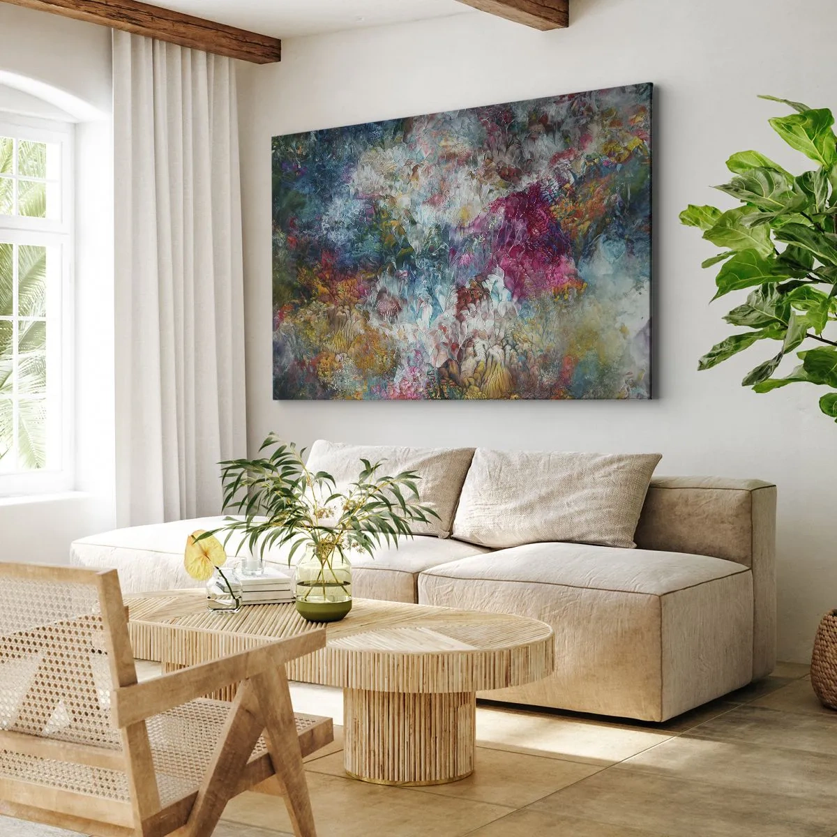 Obraz na plátně - Barevná abstrakce připomínající rozkvetlé květiny - 70x50cm - V plném rozkvětu - Moderní nástěnná dekorace do obývacího pokoje a ložnice ARTTOR