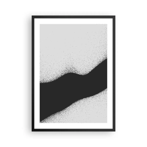 Plakát v černém rámu - Minimalistický tvar vlny v černé a šedé barvě se zrnitým efektem - 50x70cm - Plynulá rovnováha - Moderní nástěnná dekorace do obývacího pokoje a ložnice ARTTOR