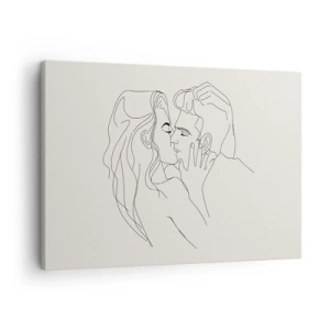 Obraz na plátně - Minimalistická ilustrace páru v milujícím objetí - 70x50cm - Zamotaní citem - Moderní nástěnná dekorace do obývacího pokoje a ložnice ARTTOR