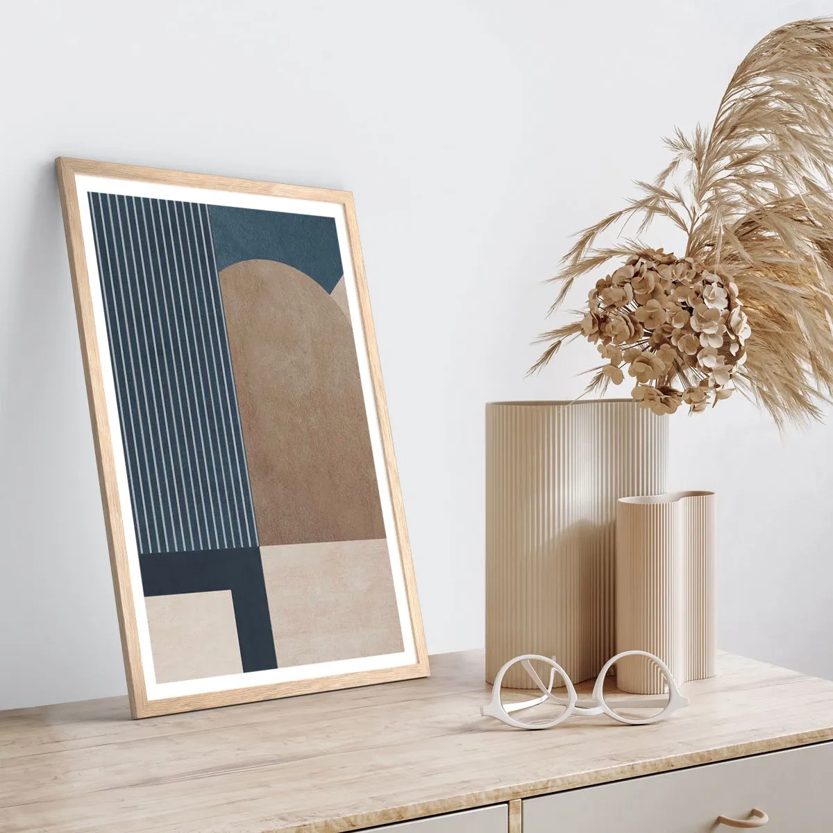 Plakát v rámu světlý dub - Kompozice jednoduchosti a kulatosti - 70x100 cm