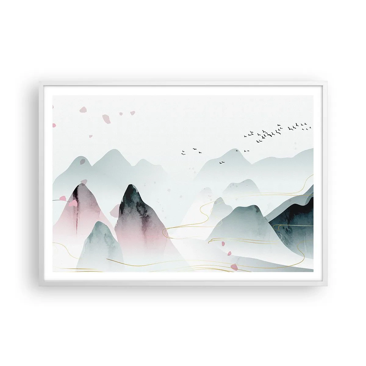Plakát v bílém rámu - Přes vrcholy - 100x70 cm