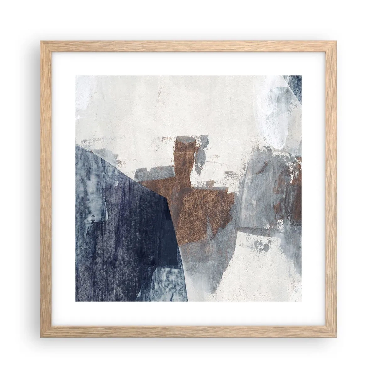 Plakát v rámu světlý dub - Modro-hnědé tvary - 40x40 cm