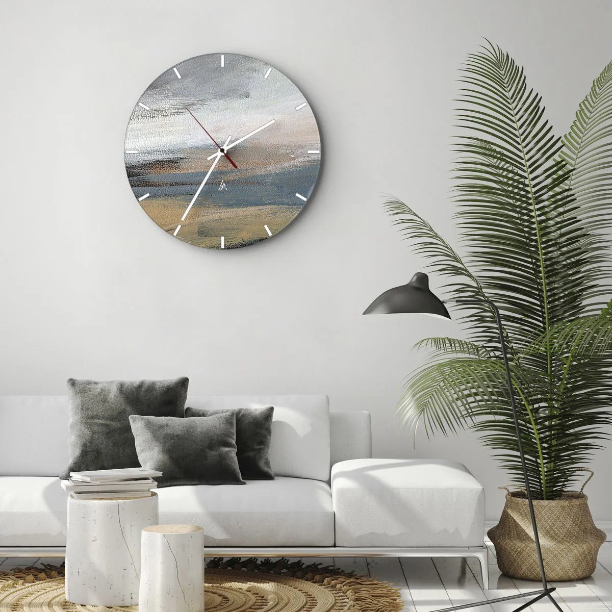 Nástěnné hodiny - Malířská abstrakce připomínající krajinu v chladných tónech. - 30x30cm - Abstrakce: severní krajina - Moderní nástěnná dekorace do obývacího pokoje, kuchyně a ložnice ARTTOR