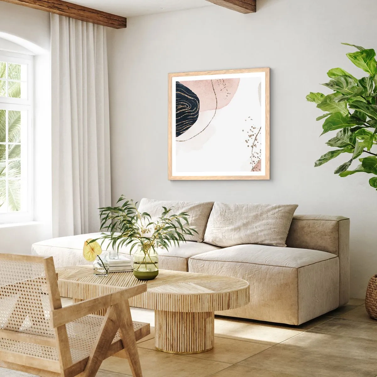 Plakát v rámu světlý dub - Vše plyne - 50x50 cm