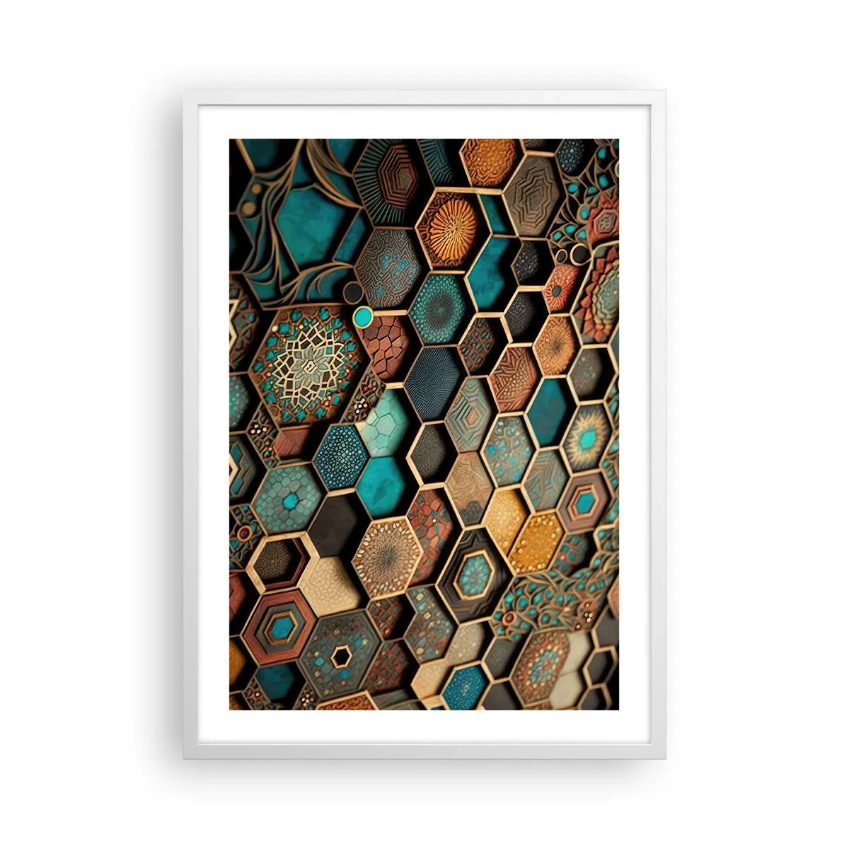 Plakát v bílém rámu - Arabské ornamenty – variace - 50x70 cm