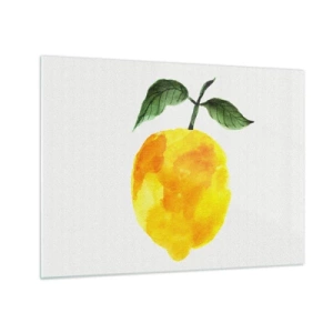 Obraz na skle - Akvarel citron se zelenými listy - 70x50cm - Jak poznat chuť slunce - Moderní nástěnná dekorace do obývacího pokoje a ložnice ARTTOR