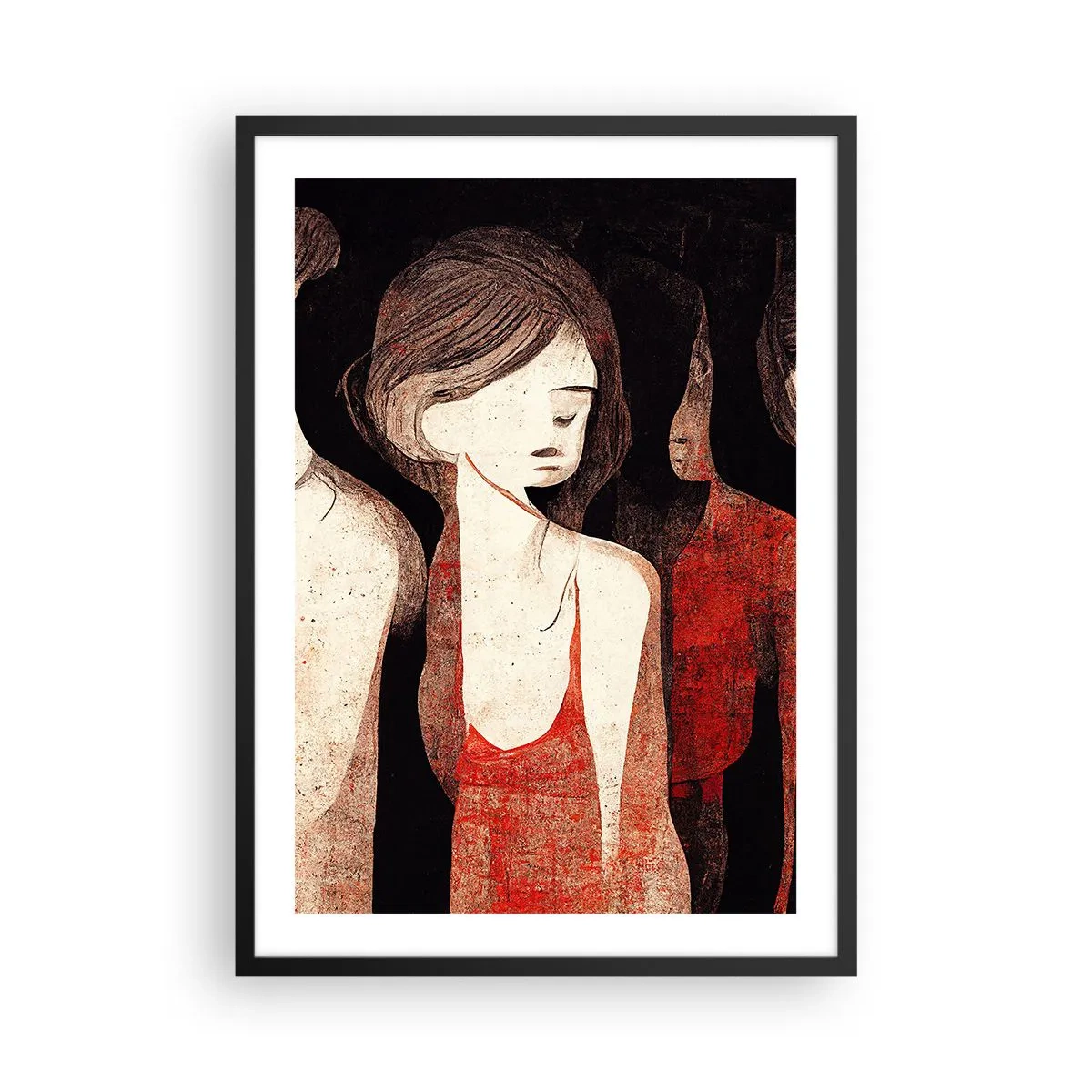 Plakát v černém rámu - Abstraktní ilustrace postavy v červené a černé barvě - 50x70cm - Madony z temnoty - Moderní nástěnná dekorace do obývacího pokoje a ložnice ARTTOR