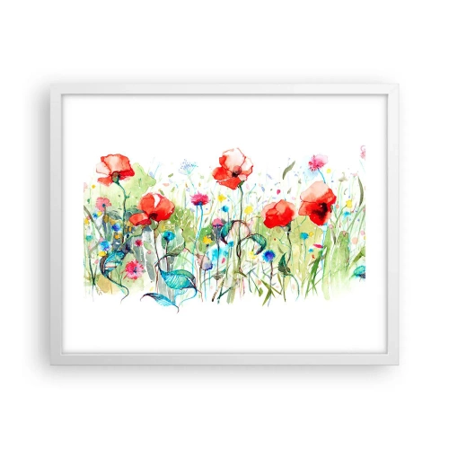 Plakát v bílém rámu - Kvetoucí louka v květnu - 50x40 cm