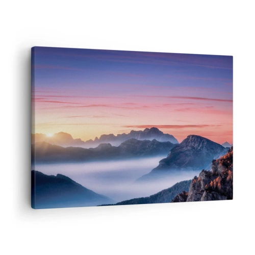 Obraz na plátně - Horská krajina při východu slunce s mlhou v údolích - 70x50cm - Nad údolími - Moderní nástěnná dekorace do obývacího pokoje a ložnice ARTTOR
