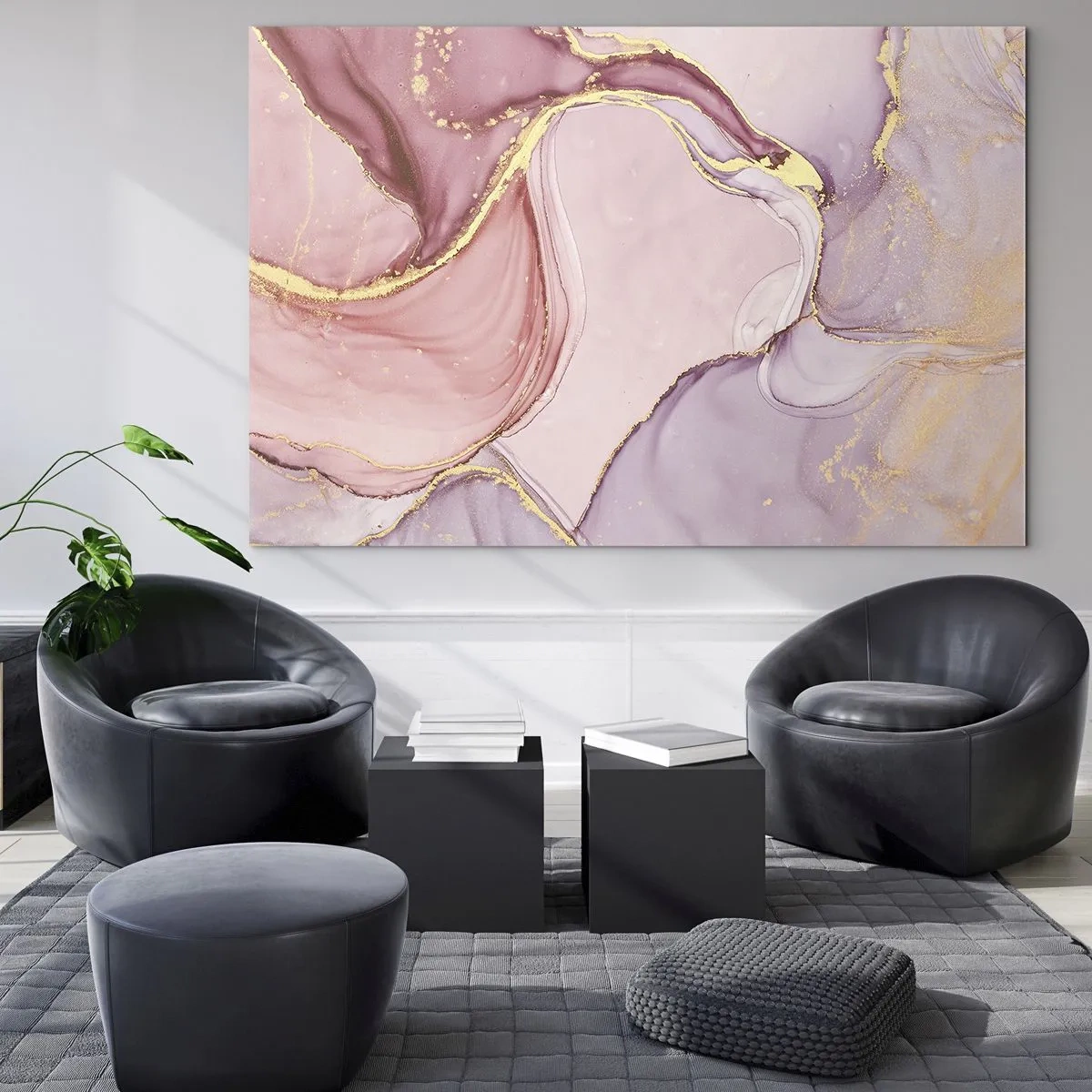 Obraz na skle - Abstraktní kompozice v odstínech růžové a zlaté - 70x50cm - Mazlení barev - Moderní nástěnná dekorace do obývacího pokoje a ložnice ARTTOR