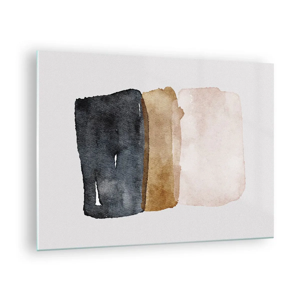 Obraz na skle - Abstraktní skvrny v odstínech černé, hnědé a béžové - 70x50cm - Kompozice zemitých barev - Moderní nástěnná dekorace do obývacího pokoje a ložnice ARTTOR