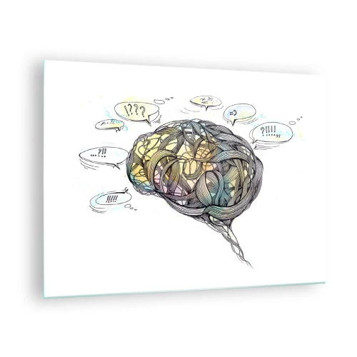 Obraz na skle - Umělecká ilustrace mozku s barevnými akcenty - 70x50cm - Člověk - velká hádanka - Moderní nástěnná dekorace do obývacího pokoje a ložnice ARTTOR