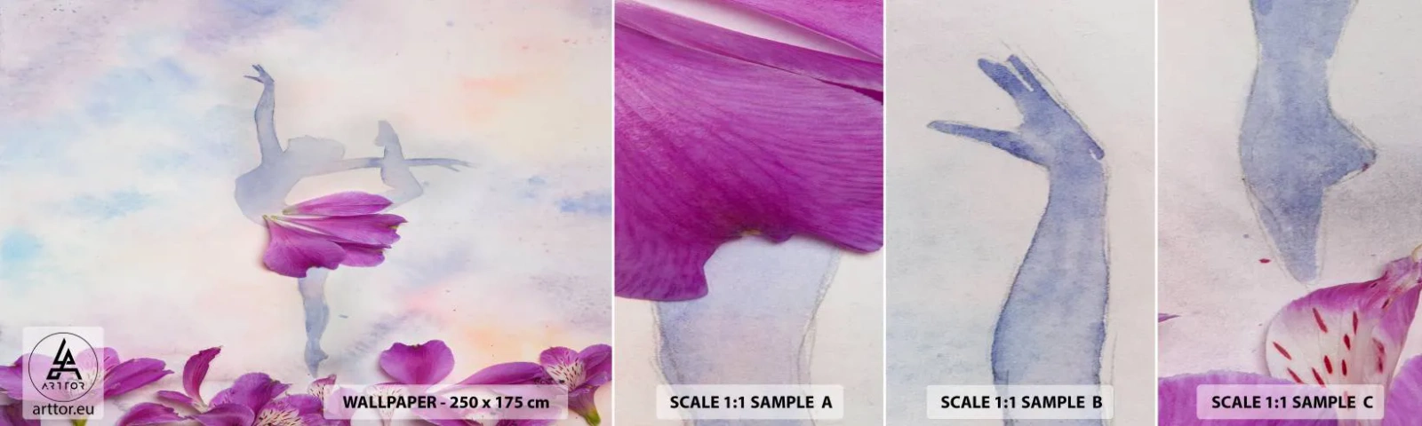 Vzor Fototapety Samolepicí Deluxe Sticker - Jemná jako květina - Abstrakce, Balerína, Tanec - 100x30 cm