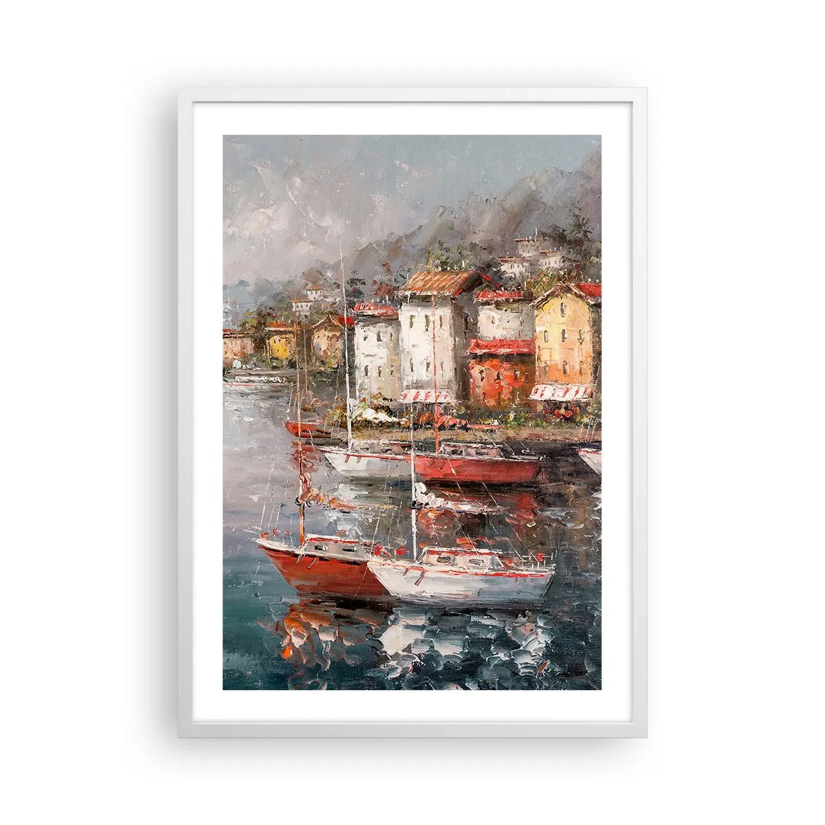 Plakát v bílém rámu - Romantický přístav - 50x70 cm